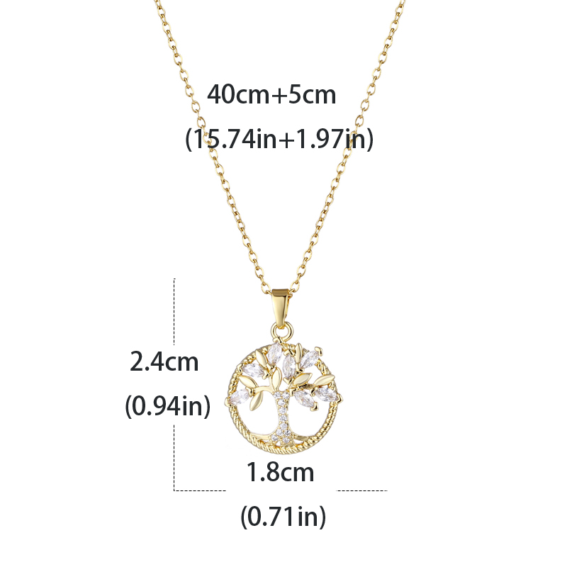Stainless Steel Brass Shiny Plating Inlay Tree Zircon Pendant Necklace display picture 1