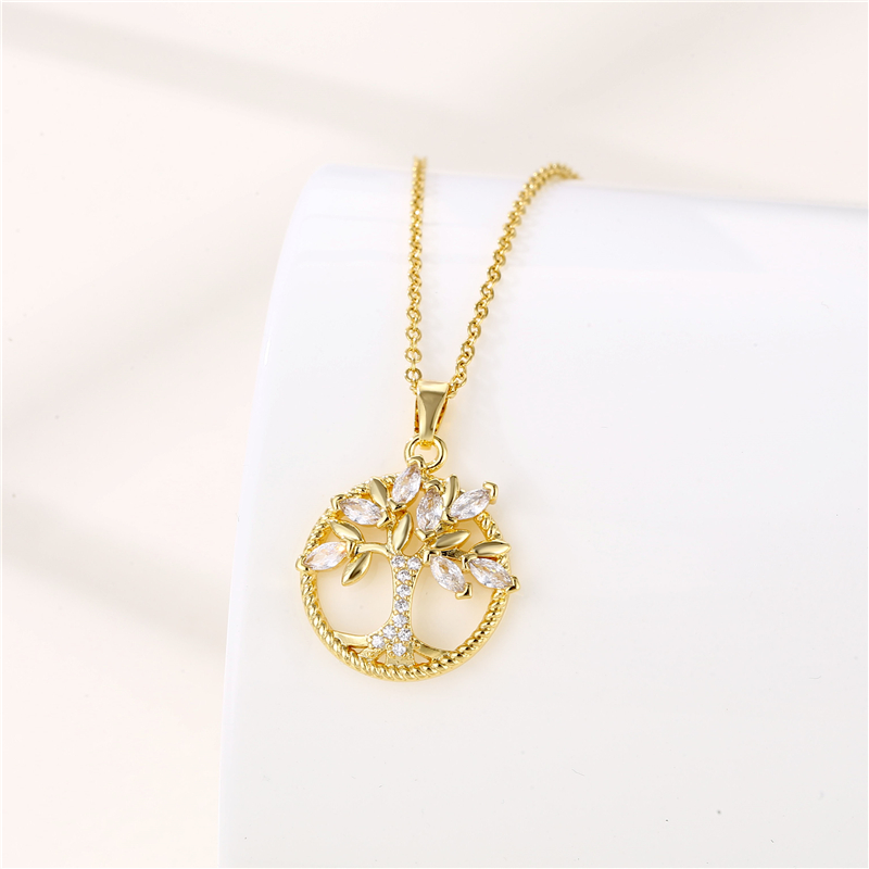 Stainless Steel Brass Shiny Plating Inlay Tree Zircon Pendant Necklace display picture 2