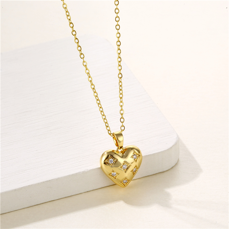 1 Piece Fashion Heart Shape Stainless Steel Brass Plating Inlay Zircon Pendant Necklace display picture 2
