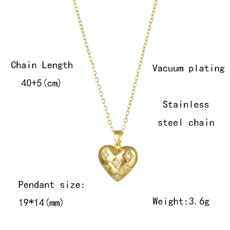 1 Piece Fashion Heart Shape Stainless Steel Brass Plating Inlay Zircon Pendant Necklace display picture 5