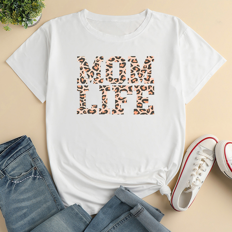 Women's T-shirt Short Sleeve T-shirts Printing Casual Mama Letter Leopard display picture 7