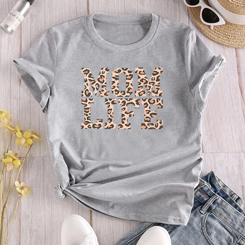 Mujeres Camiseta De Manga Corta Manga Corta Camisetas Impresión Casual Mamá Letra Leopardo display picture 8