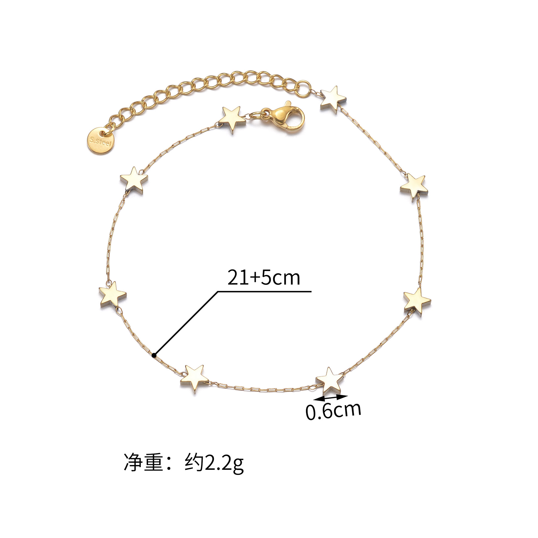 1 Piece Fashion Pentagram Stainless Steel Plating 14k Gold Plated Women's Anklet display picture 2