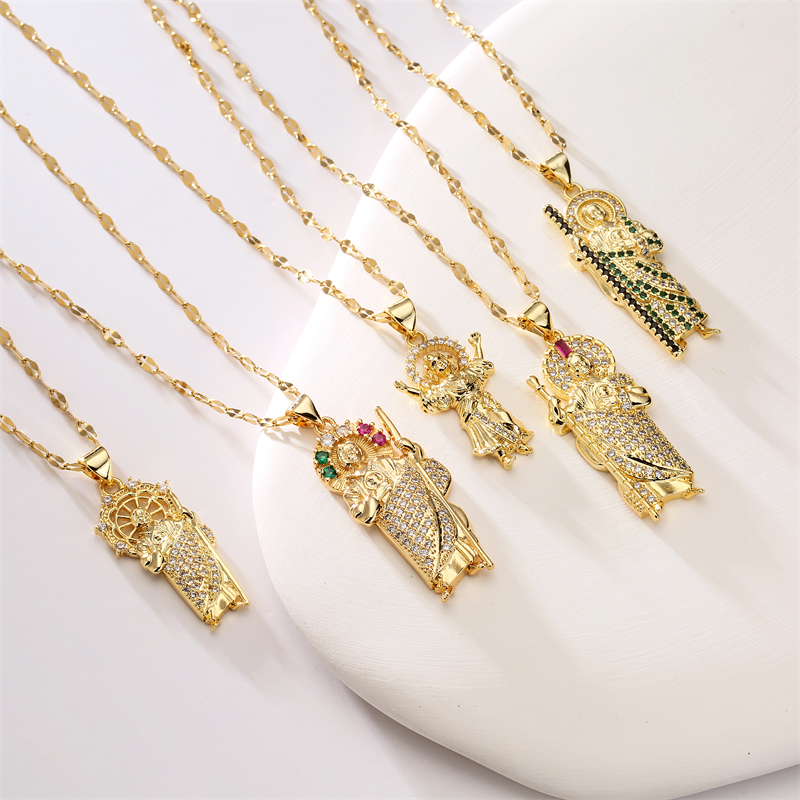 Vintage Style Human Copper Gold Plated Zircon Pendant Necklace In Bulk display picture 6