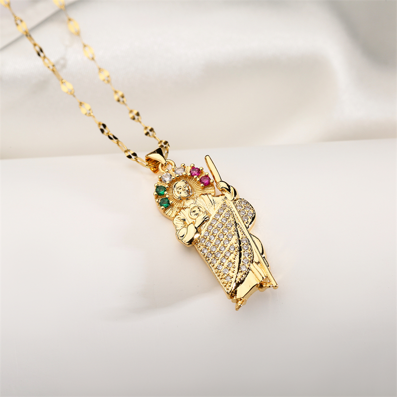 Vintage Style Human Copper Gold Plated Zircon Pendant Necklace In Bulk display picture 9