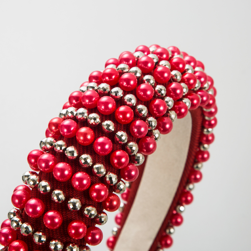 Europäische Und Amerikanische Mode Verdicktes Schwamm Perlen Kopfband Damen Netz Rot Retro Stirnband Hohe Kranielle Haarschmuck display picture 4