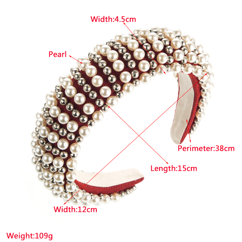 Europäische Und Amerikanische Mode Verdicktes Schwamm Perlen Kopfband Damen Netz Rot Retro Stirnband Hohe Kranielle Haarschmuck display picture 1