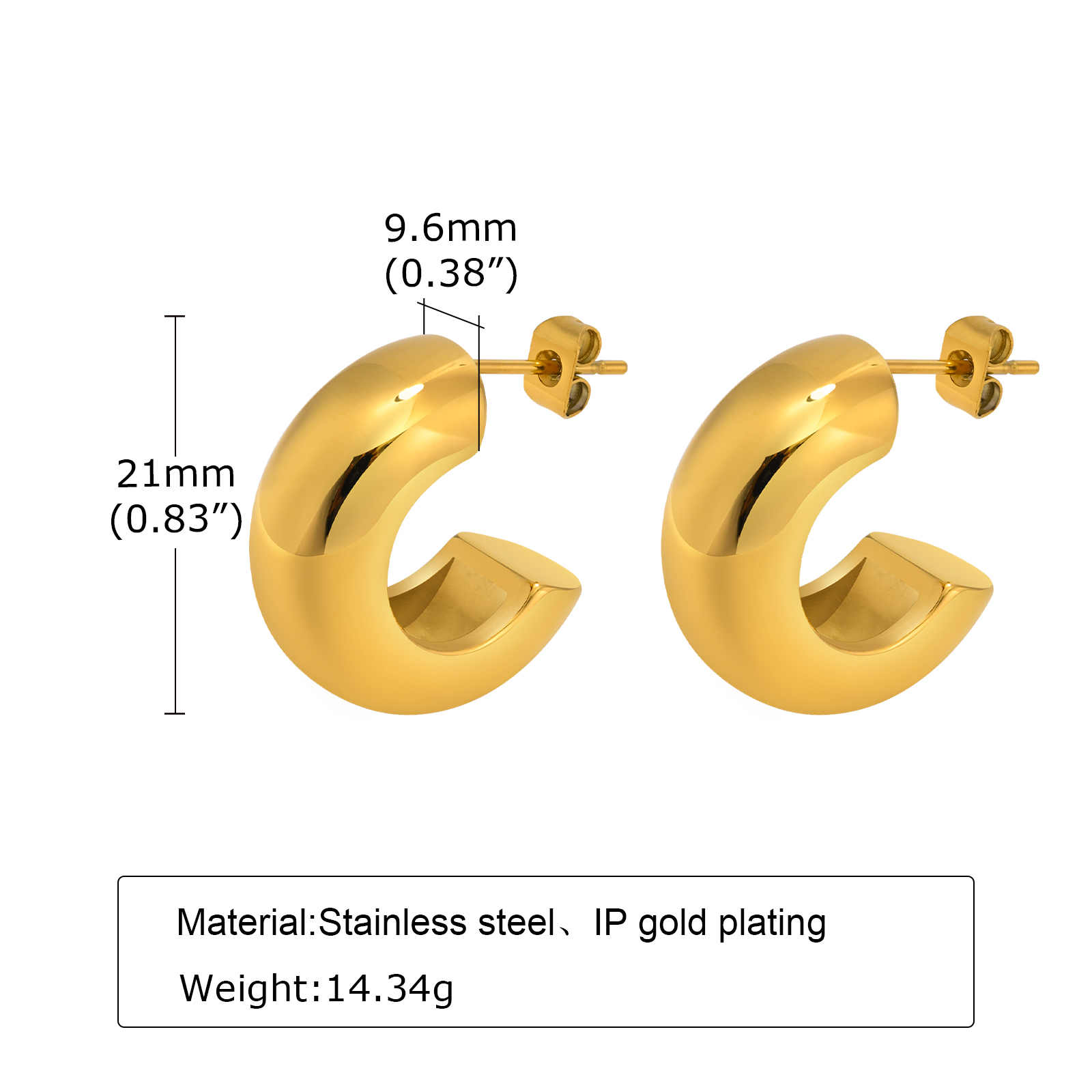 1 Pair Simple Style Solid Color Plating 201 Stainless Steel 18K Gold Plated Earrings display picture 2