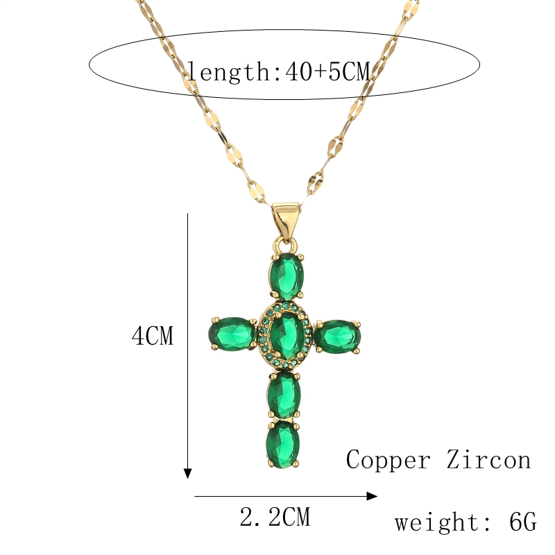1 Piece Retro Cross Copper Plating Inlay Zircon Pendant Necklace display picture 1
