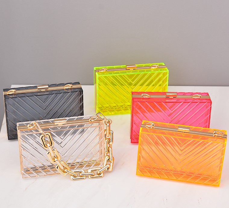 Pvc Metal Solid Color Square Evening Bags display picture 1