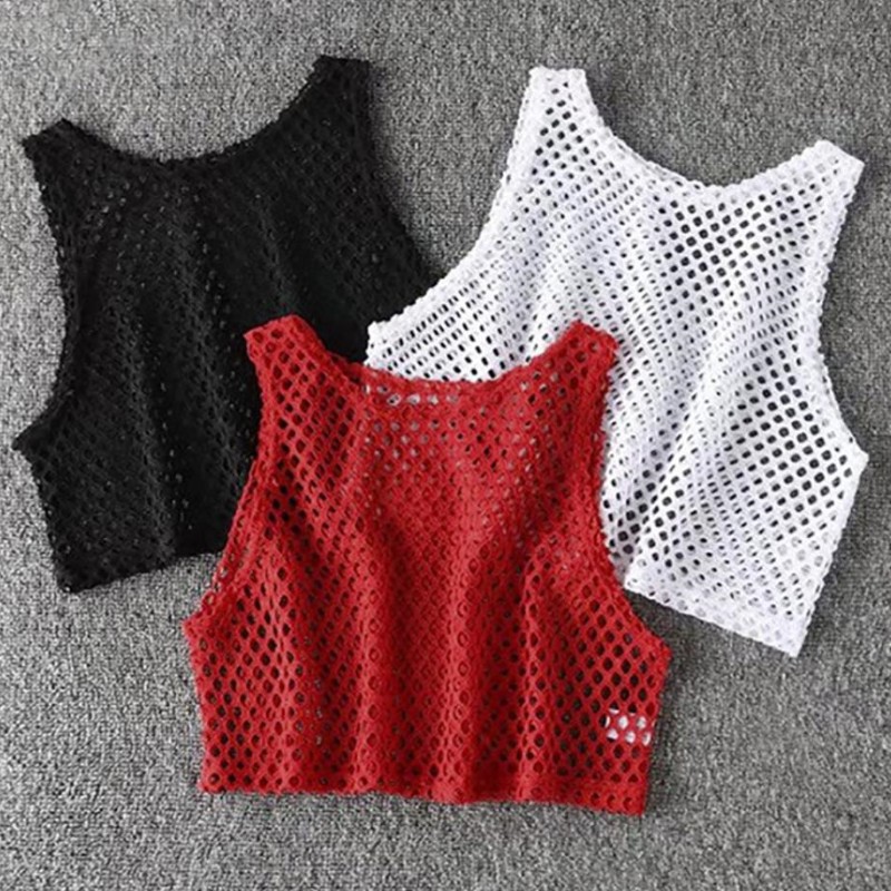 Sexy Solid Color Polyester Round Neck Mesh Hollow Out Eyelet Top display picture 1
