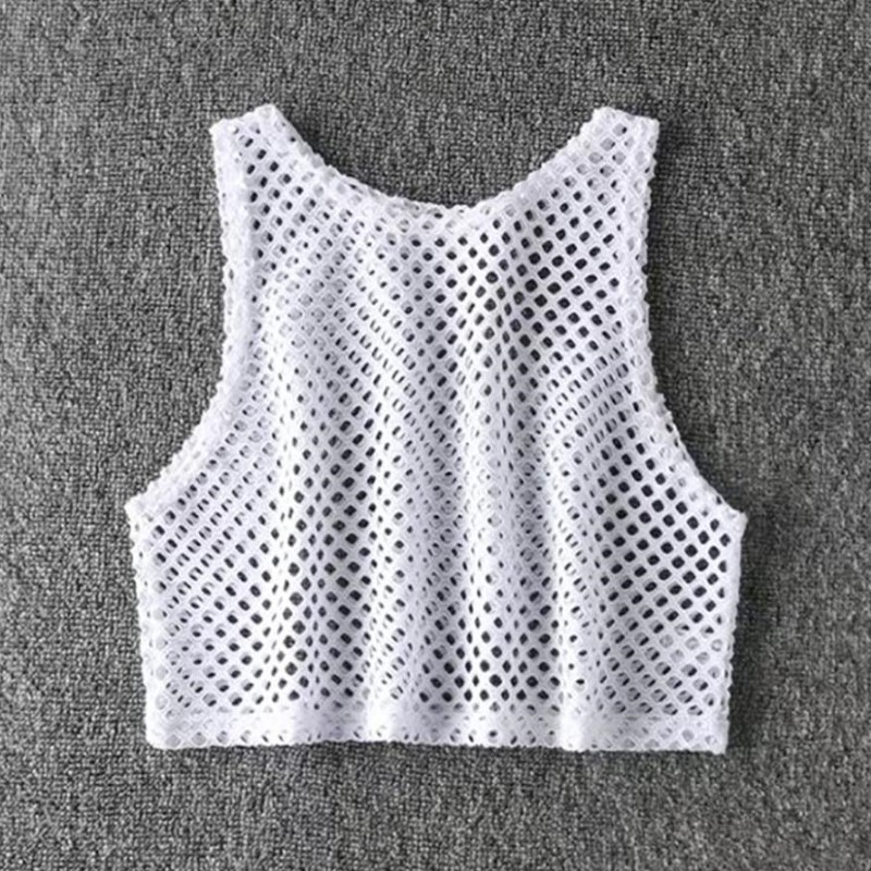 Sexy Solid Color Polyester Round Neck Mesh Hollow Out Eyelet Top display picture 4