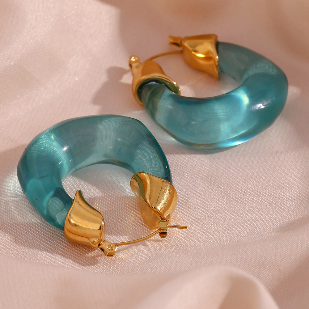 1 Pair Simple Style U Shape Stainless Steel Arylic Plating 18k Gold Plated Women's Hoop Earrings display picture 1