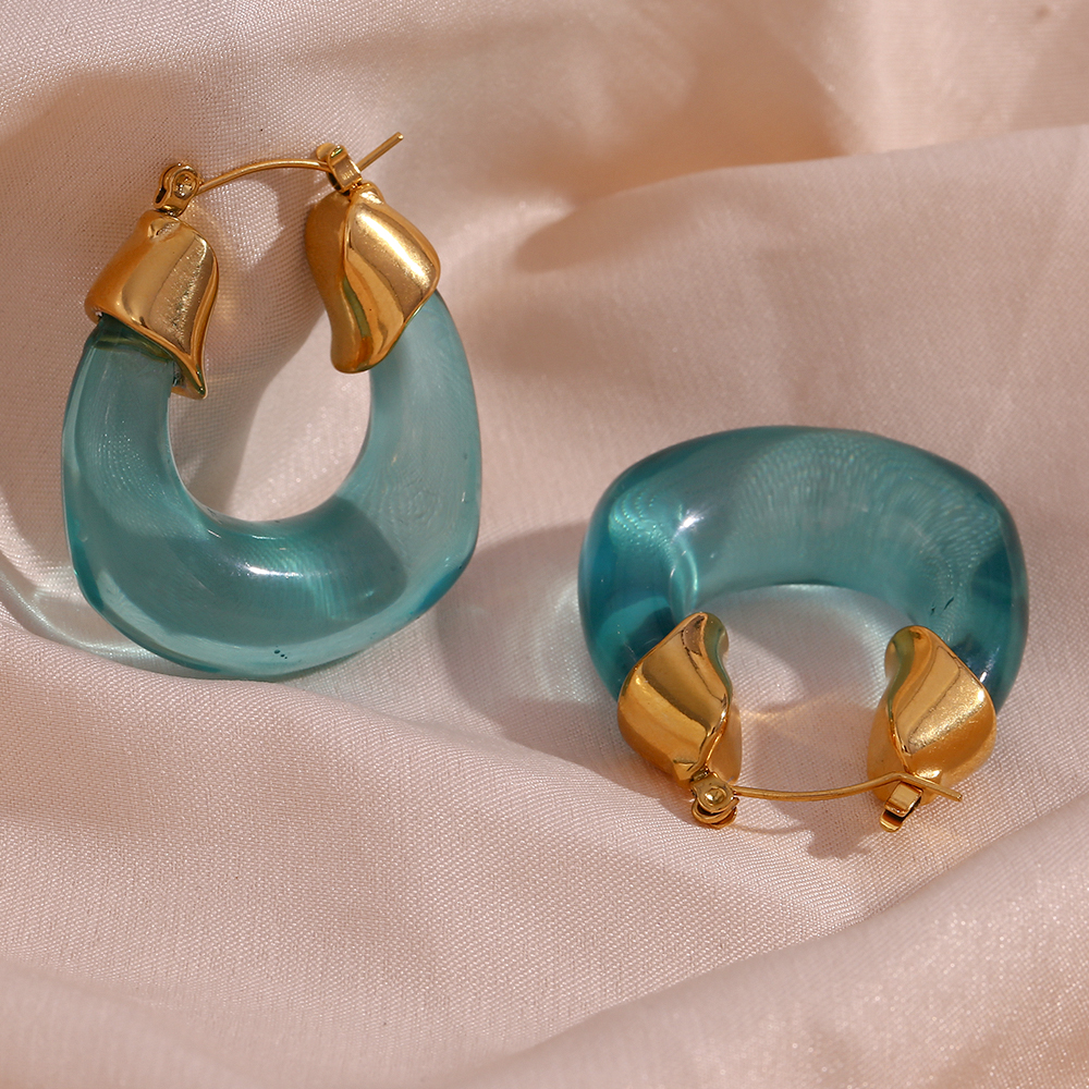 1 Pair Simple Style U Shape Stainless Steel Arylic Plating 18k Gold Plated Women's Hoop Earrings display picture 7
