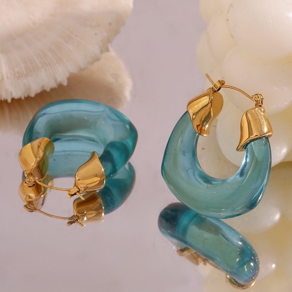 1 Pair Simple Style U Shape Stainless Steel Arylic Plating 18k Gold Plated Women's Hoop Earrings display picture 8