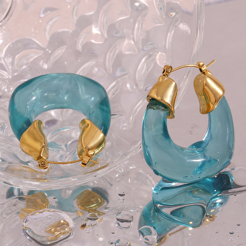 1 Pair Simple Style U Shape Stainless Steel Arylic Plating 18k Gold Plated Women's Hoop Earrings display picture 11