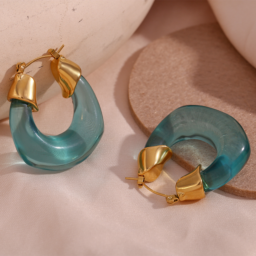 1 Pair Simple Style U Shape Stainless Steel Arylic Plating 18k Gold Plated Women's Hoop Earrings display picture 12