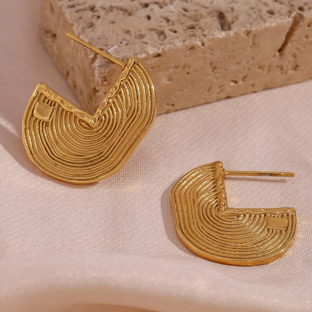 1 Pair Retro Stripe Stainless Steel Plating Ear Studs display picture 1