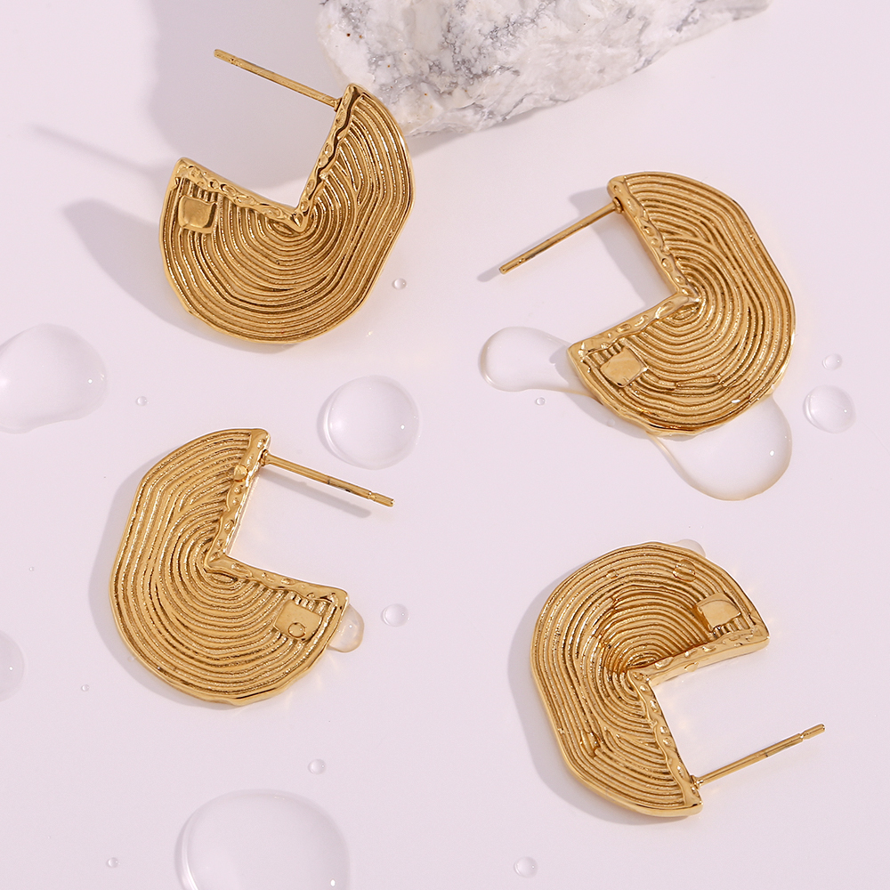 1 Pair Retro Stripe Stainless Steel Plating Ear Studs display picture 6