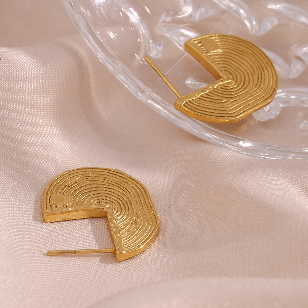 1 Pair Retro Stripe Stainless Steel Plating Ear Studs display picture 13