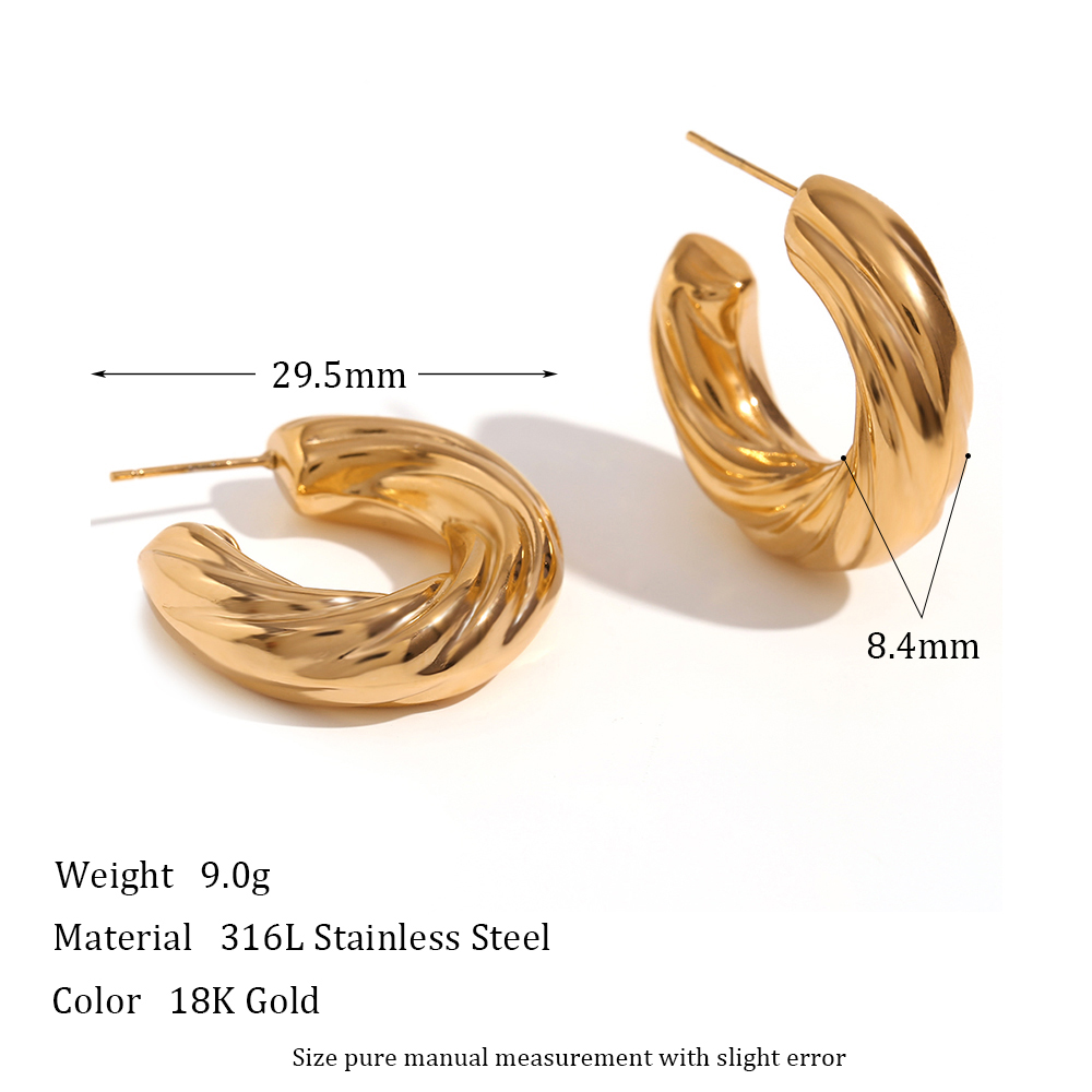 1 Pair Retro C Shape Twist Plating Stainless Steel 18k Gold Plated Ear Studs display picture 2