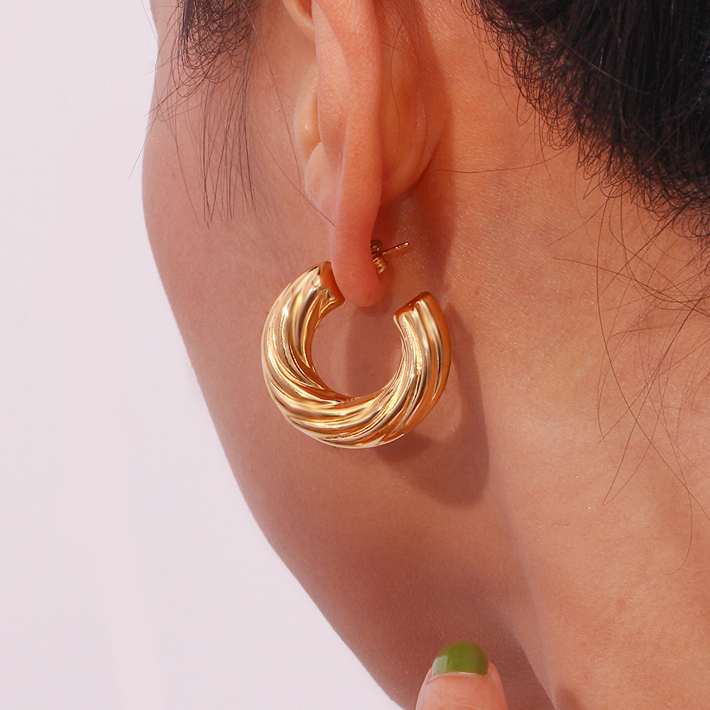 1 Pair Retro C Shape Twist Plating Stainless Steel 18k Gold Plated Ear Studs display picture 4