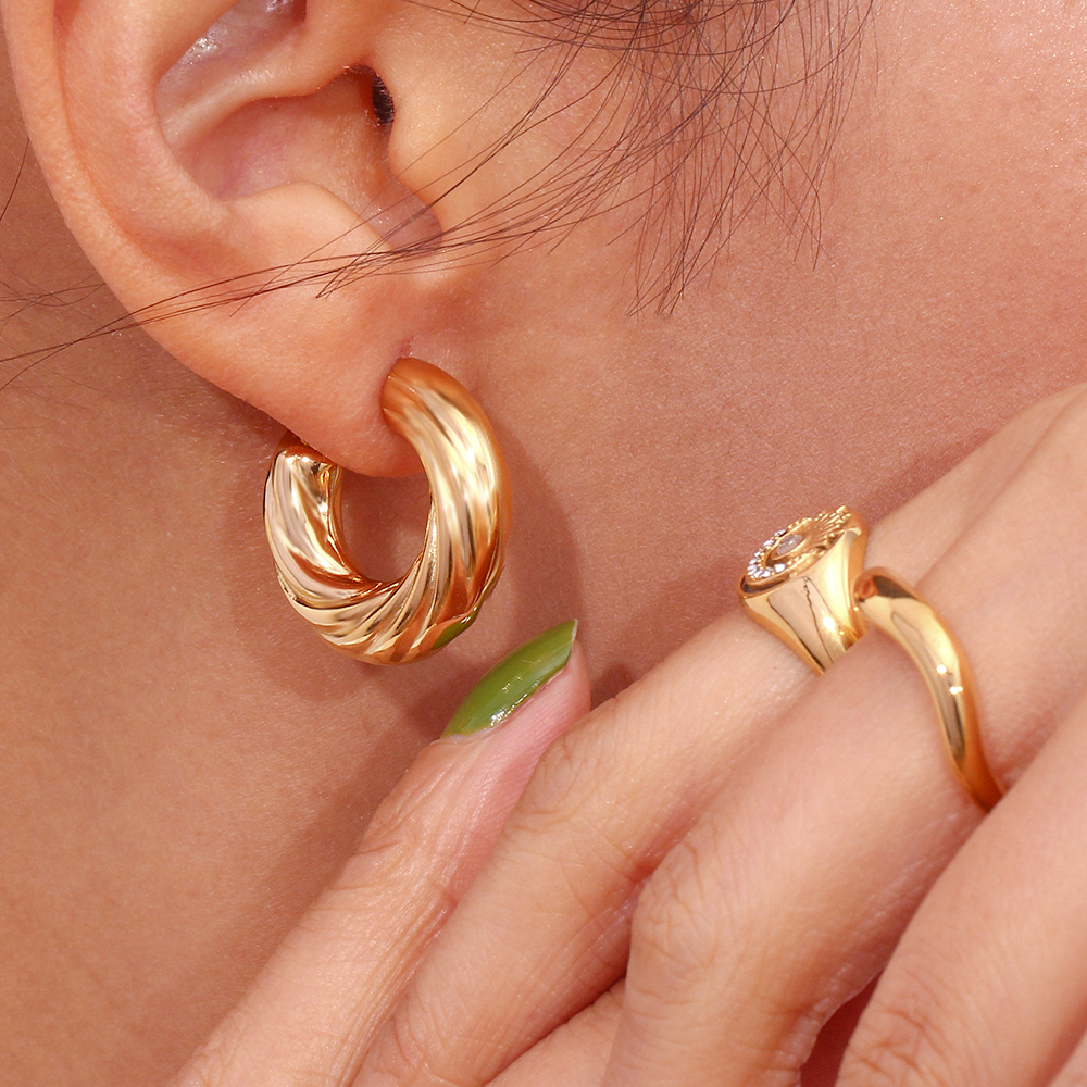 1 Pair Retro C Shape Twist Plating Stainless Steel 18k Gold Plated Ear Studs display picture 13