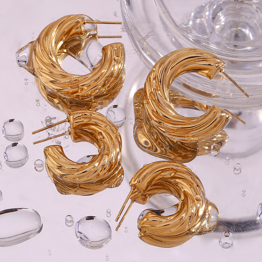1 Pair Retro C Shape Twist Plating Stainless Steel 18k Gold Plated Ear Studs display picture 12