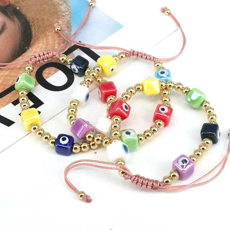 1 Pieza Moda Ojo Vidrio Con Cuentas Cobre Chapado En Oro Mujeres Pulsera display picture 6