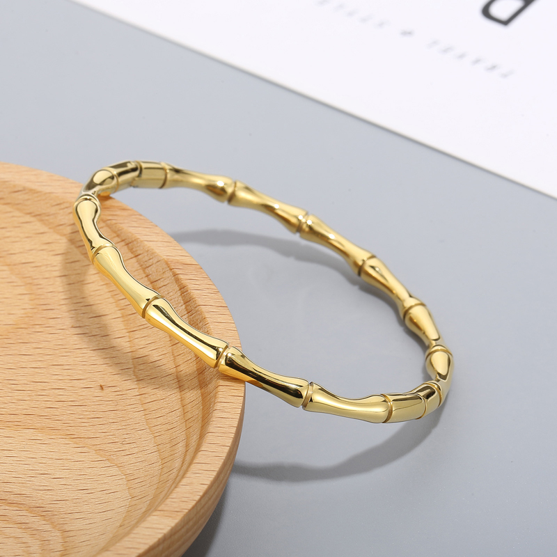 Simple Style C Shape Bamboo Stainless Steel 18K Gold Plated Bangle In Bulk display picture 12