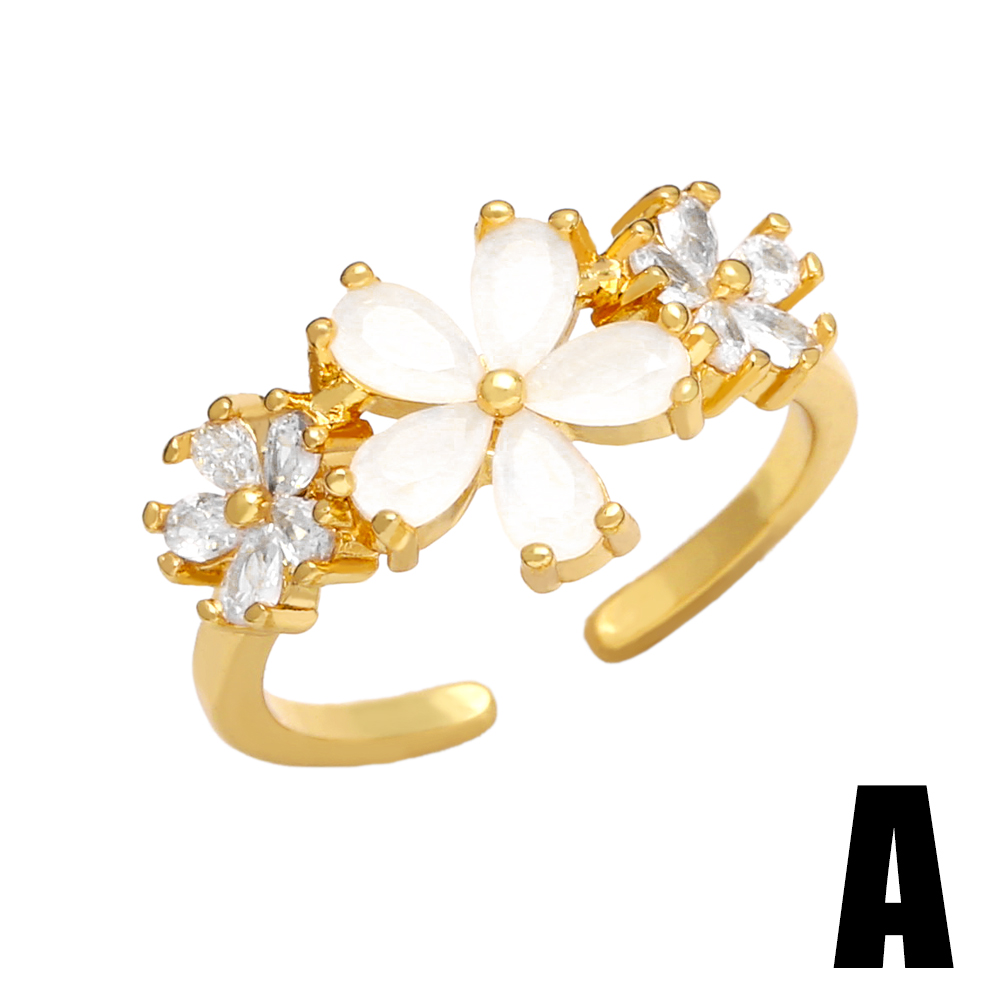 1 Pièce Mode Fleur Le Cuivre Placage Incruster Zircon Anneau Ouvert display picture 3