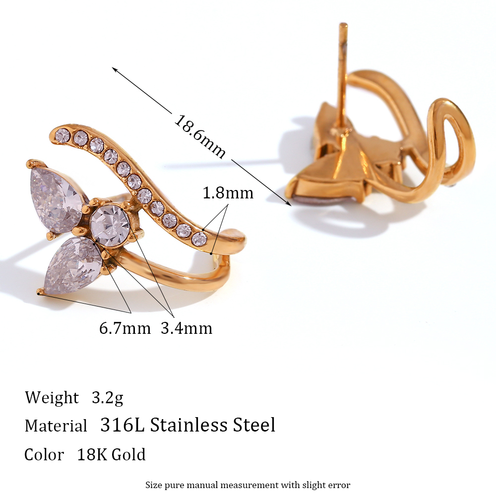 1 Pair Simple Style Water Droplets Stainless Steel Plating Inlay Zircon Ear Studs display picture 2