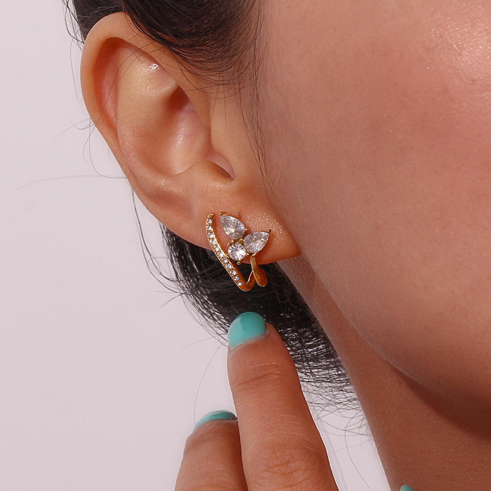 1 Pair Simple Style Water Droplets Stainless Steel Plating Inlay Zircon Ear Studs display picture 3