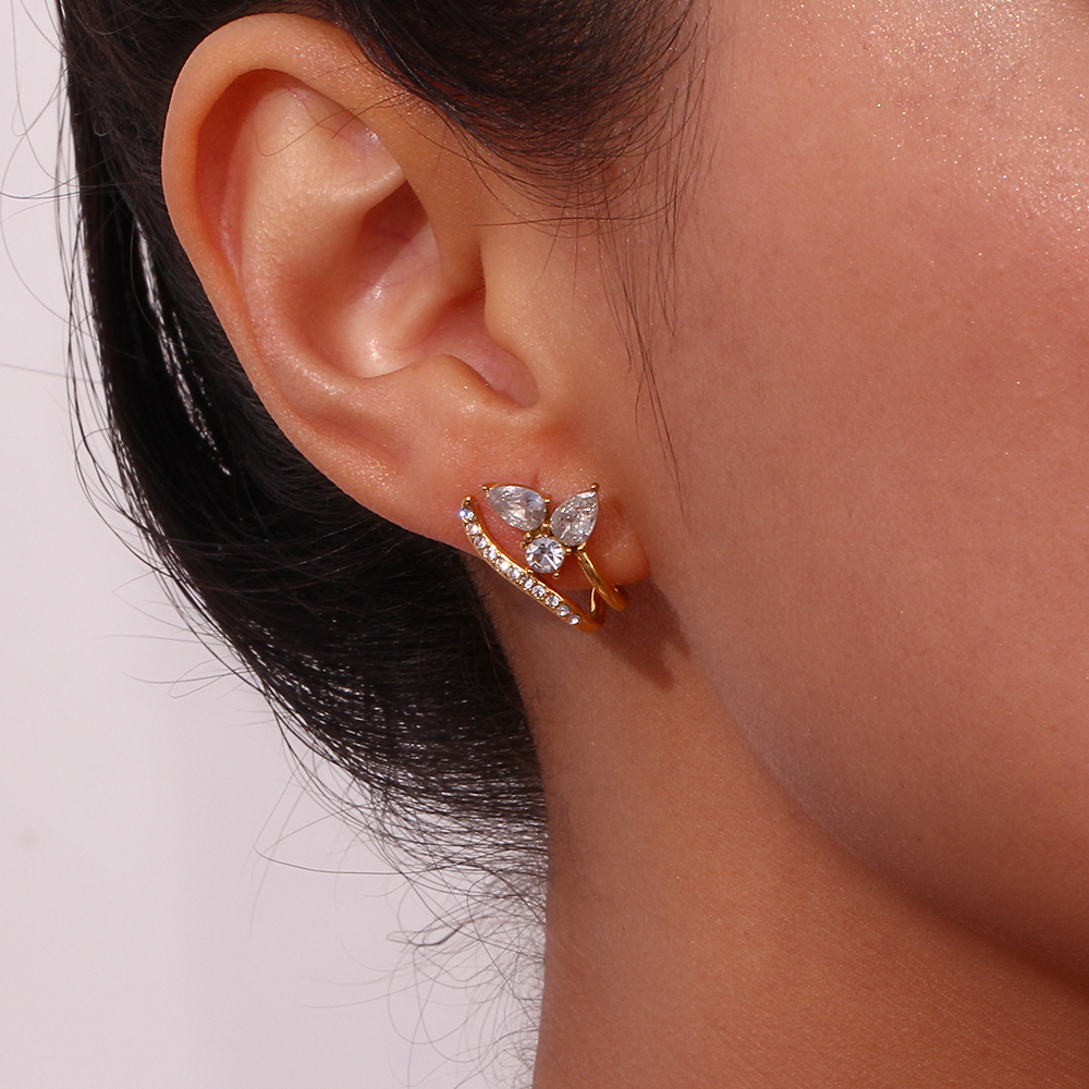 1 Pair Simple Style Water Droplets Stainless Steel Plating Inlay Zircon Ear Studs display picture 12