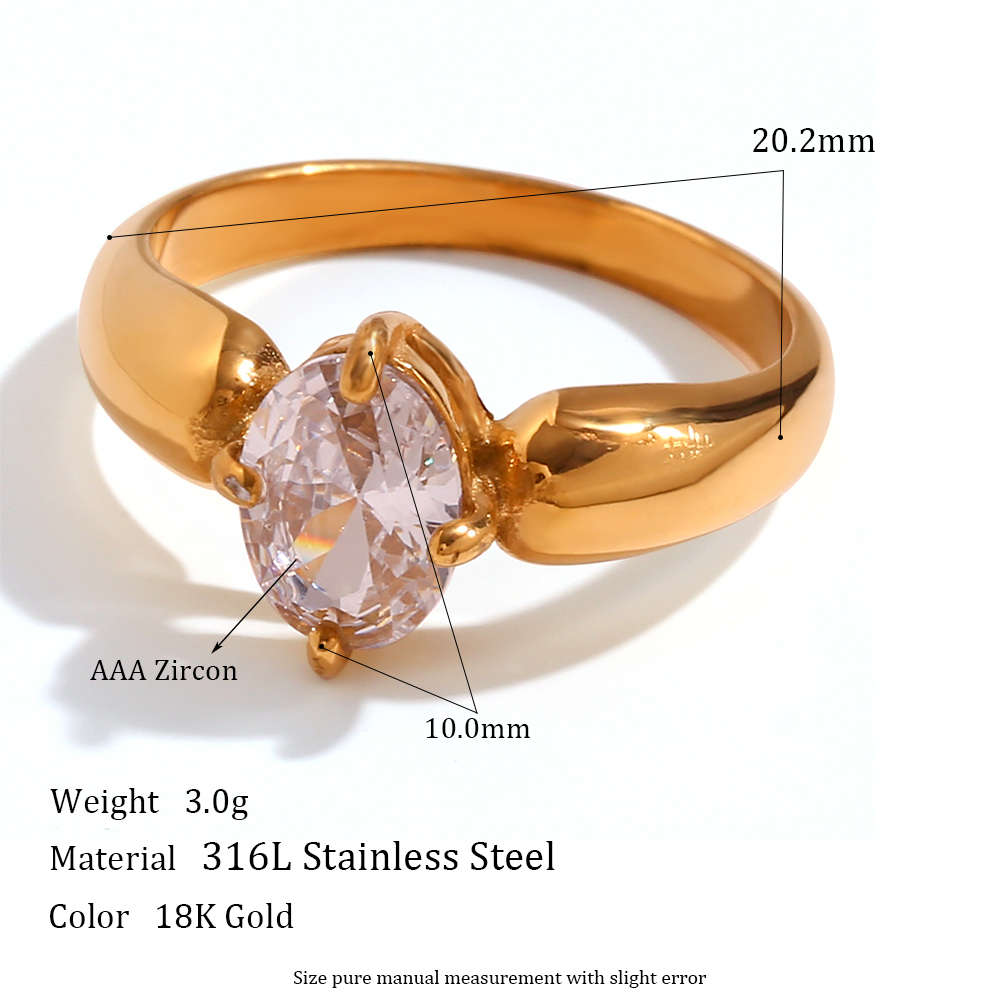 1 Piece Artistic Oval Stainless Steel Plating Inlay Natural Stone Zircon Rings display picture 2