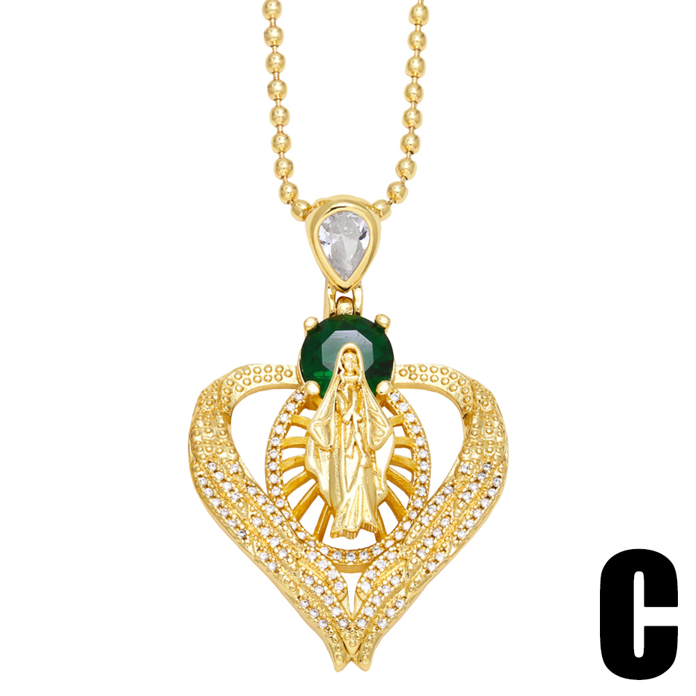 Fashion Virgin Mary Heart Shape Copper 18k Gold Plated Zircon Pendant Necklace In Bulk display picture 5