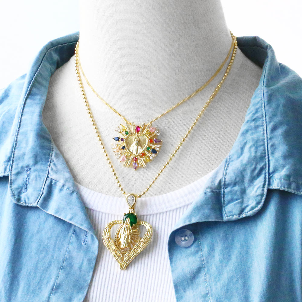 Fashion Virgin Mary Heart Shape Copper 18k Gold Plated Zircon Pendant Necklace In Bulk display picture 8