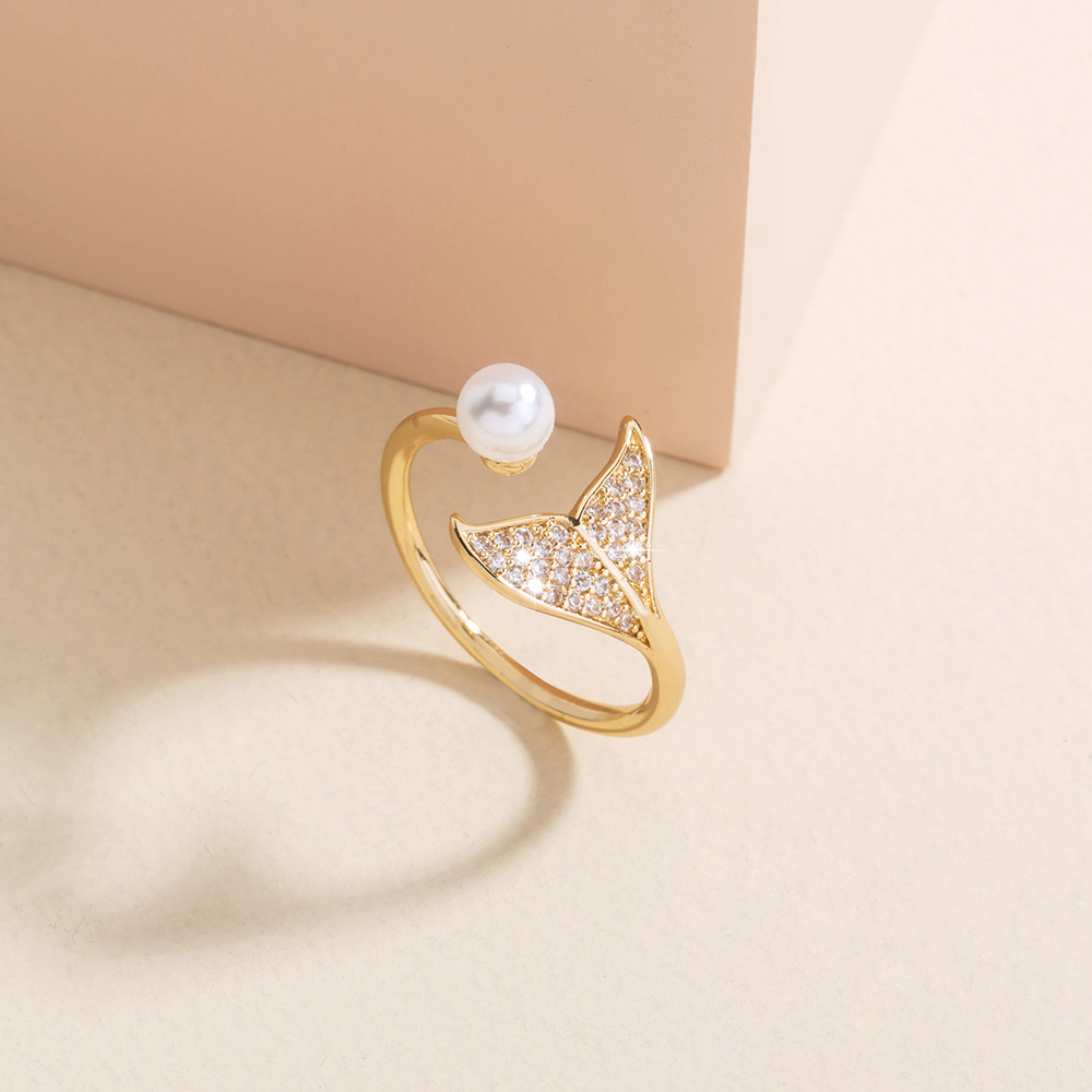 1 Stück Mode Fischschwanz Kupfer Inlay Künstliche Perlen Zirkon Offener Ring display picture 1