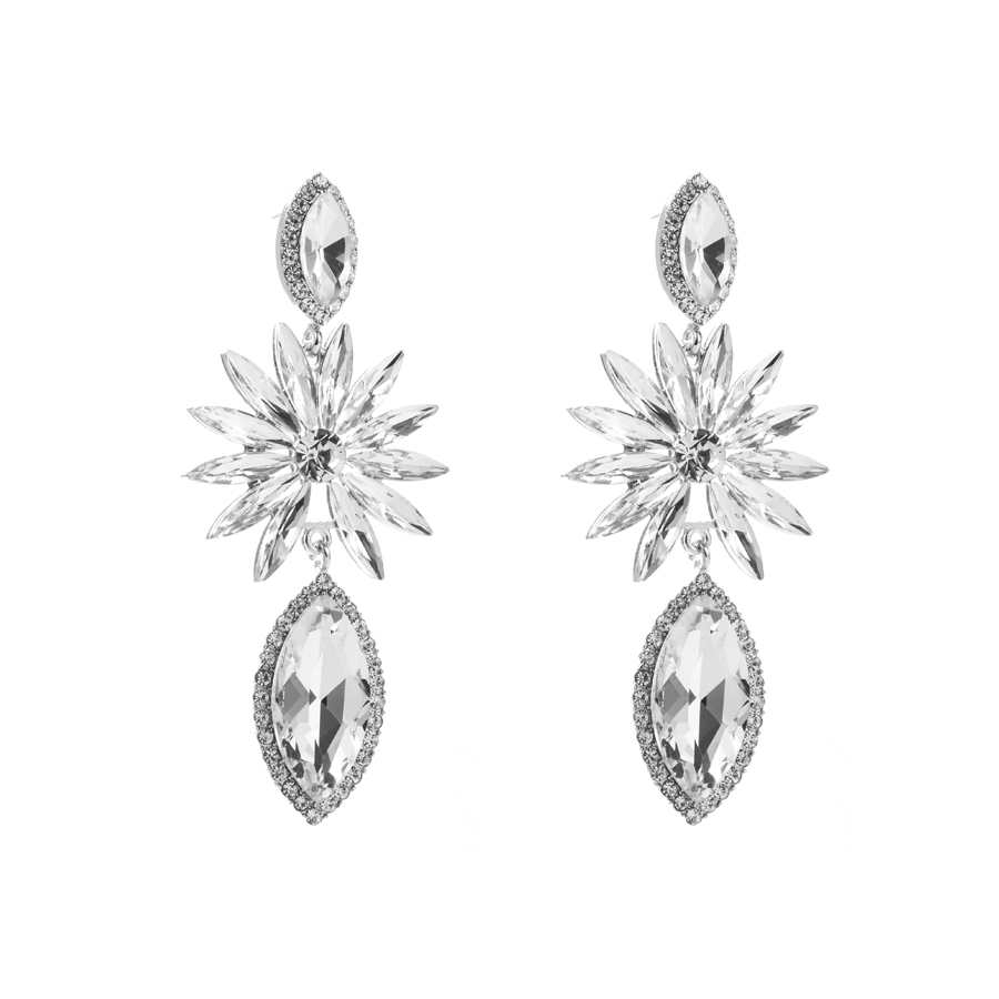 1 Pair Shiny Flower Alloy Plating Inlay Rhinestones Glass Gold Plated Women's Drop Earrings display picture 4