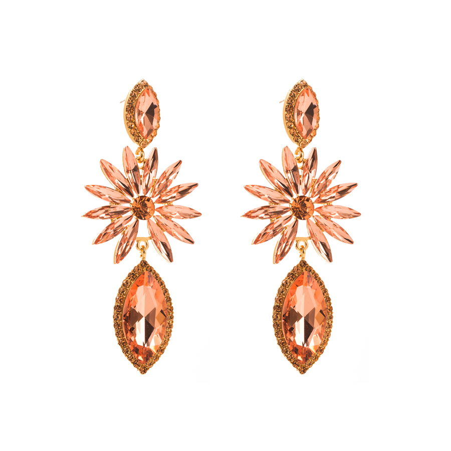 1 Pair Shiny Flower Alloy Plating Inlay Rhinestones Glass Gold Plated Women's Drop Earrings display picture 8