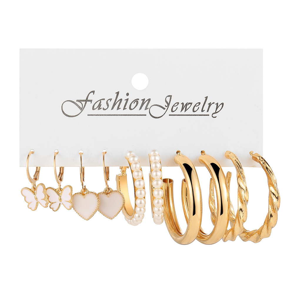 1 Set Casual Modern Style Heart Shape Butterfly Plating Inlay Alloy Pearl Hoop Earrings Drop Earrings display picture 3