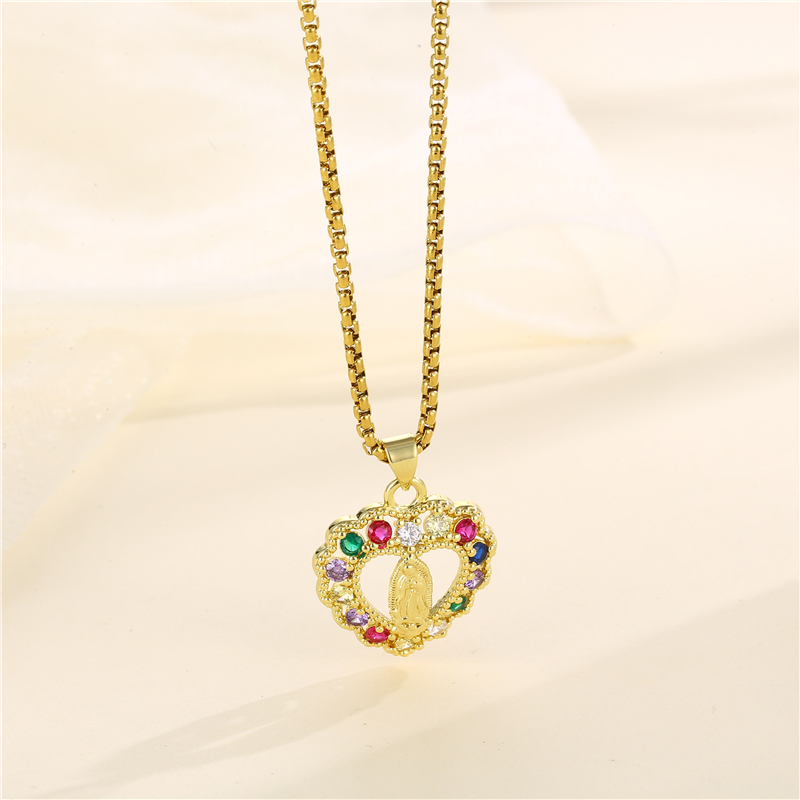 Stainless Steel Titanium Steel 18K Gold Plated Fashion Plating Inlay Portrait Little Bear Heart Shape Zircon Pendant Necklace display picture 2