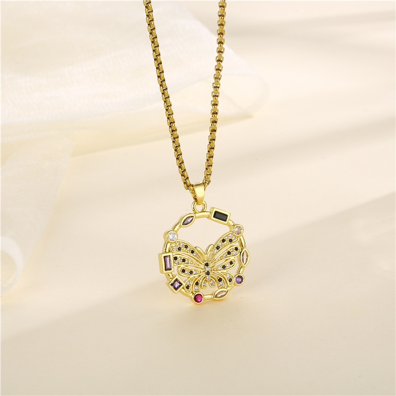 Stainless Steel Titanium Steel 18K Gold Plated Fashion Plating Inlay Portrait Little Bear Heart Shape Zircon Pendant Necklace display picture 7