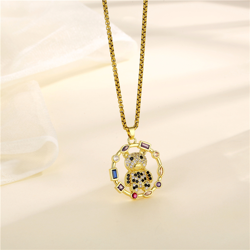 Stainless Steel Titanium Steel 18K Gold Plated Fashion Plating Inlay Portrait Little Bear Heart Shape Zircon Pendant Necklace display picture 14