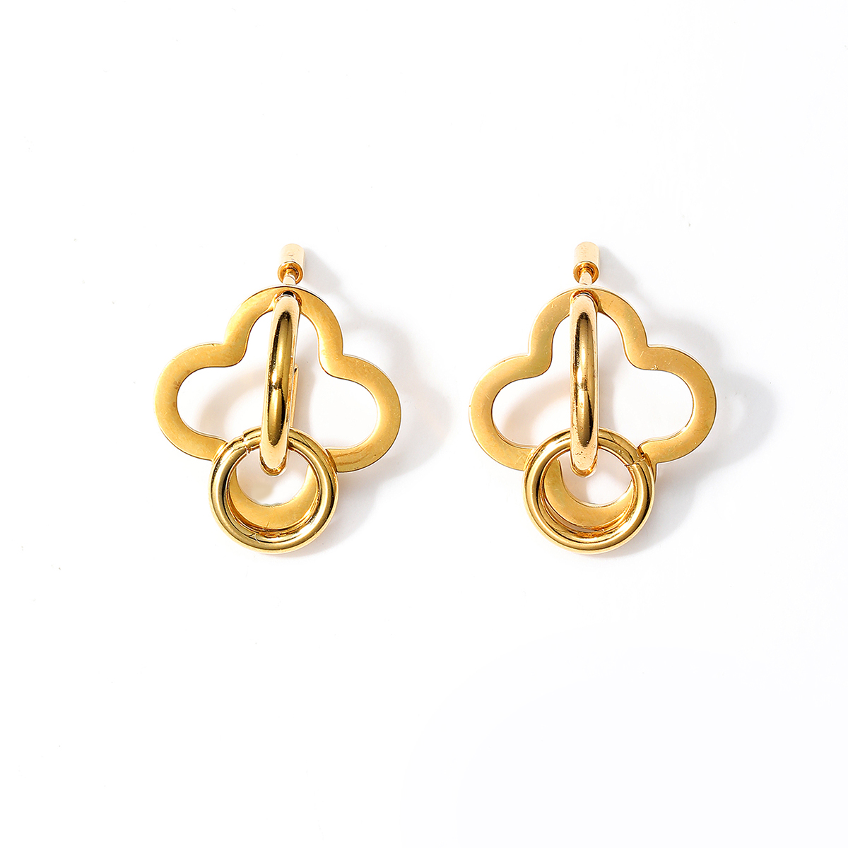 1 Pair Modern Style Artistic Four Leaf Clover Stainless Steel Plating Three-dimensional Drop Earrings display picture 3