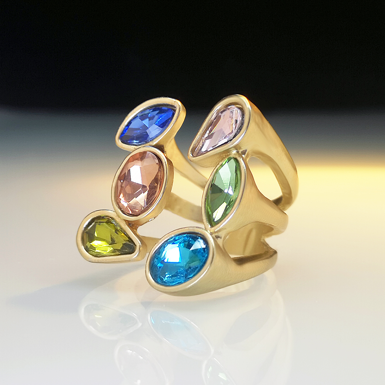 Exaggerated Oval Water Droplets Alloy Plating Inlay Artificial Gemstones Gold Plated Women's Open Ring display picture 2