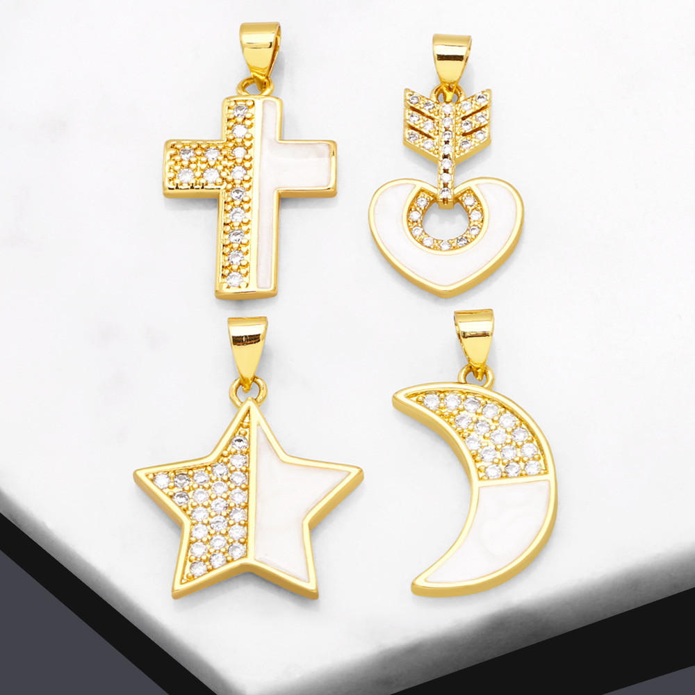 1 Piece Fashion Cross Star Moon Copper Enamel Plating Inlay Zircon 18k Gold Plated Pendants Jewelry Accessories display picture 2