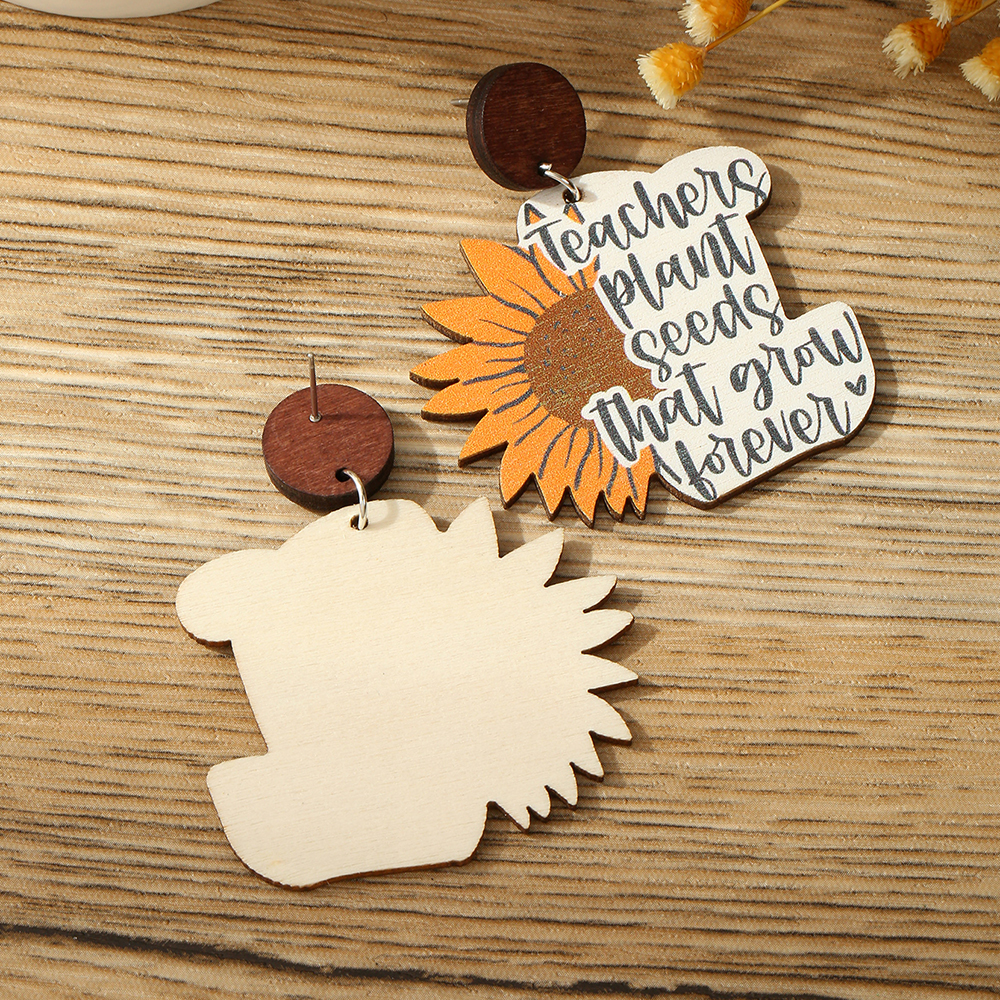 1 Pair Pastoral Sunflower Letter Wood Women's Drop Earrings display picture 3