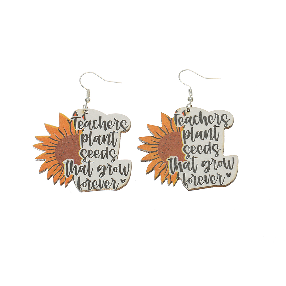1 Pair Pastoral Sunflower Letter Wood Women's Drop Earrings display picture 6
