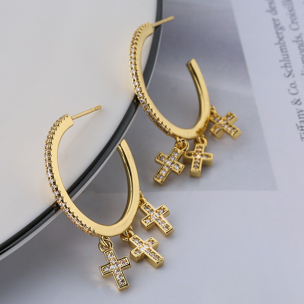 1 Pair Ins Style C Shape Star Heart Shape Inlay Copper Zircon 18k Gold Plated Drop Earrings display picture 5
